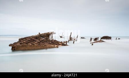 L'épave d'un cargoship Allemand Werner Kunstmann 'SS' sur Goswick Sands, dans le Northumberland. Banque D'Images