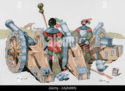 L'âge moderne. L'artillerie impériale (à partir de la Procession de Bologne). La gravure. Museo Militar, 1883. Plus tard la couleur. Banque D'Images