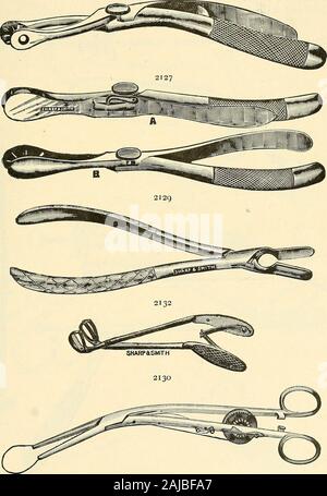 Catalogue de Sharp & Smith : importateurs, fabricants, grossistes et détaillants dans les instruments chirurgicaux, appareils difformité, membres artificiels, yeux artificiels, bas élastiques, treillis, de béquilles, de supports, et galvanique faradic batteries, etc., les appareils des chirurgiens de toutes sortes . 2126-A de la dépose de petites tumeurs du nez, la gorge, le rectum et l'utérus. Deux très petits holesthrough l'axe recevoir les extrémités d'une corde de violon, qui est doublé et adopté throughfrom l'extrémité opposée ot le tube. SHARP & SMITH, Chicago. 415 Instruments nasale. FIG. *2i27 6 $ Poinçon Septum Jarvis Banque D'Images