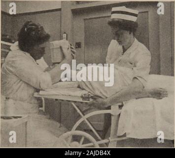 Les soins infirmiers de première année : un texte-livre pour les élèves au cours de leur première année de travail en milieu hospitalier . Fig. 80.-Nurse holding mal patient. ou civière juste au-dessus de ses coudes, et placez votre elbowsover ses avant-bras. L'autre de ces deux postes de contrôle de givesexcellent. L'anesthésiste retient la tête. Ne parlez jamais si une anesthésie est accordée. Il isundignified ; également, un patient entend souvent et remembersconversation qui a lieu après qu'elle est apparentlyunconscious. Lorsque le patient est bien dans le cadre de l'anesthésie, elle helptransfer à la table d'opération, ou si elle est alreadyin la salle d'exploitation, Banque D'Images