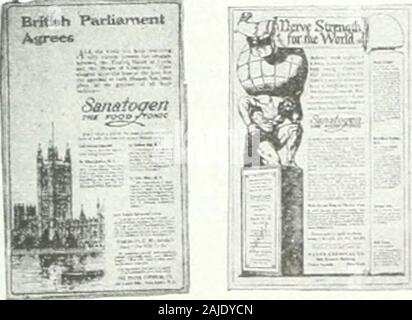 Nostrums et charlatans ; articles sur la nostrum mal et de charlatanisme réimprimé, avec des ajouts et des modifications, de la revue Journal of the American Medical Association . Seme d'ih raisons pour la vente d'Sanatogen ! Specimenadvertisements Sanatogcns quelques advertisingcampaign de énormément cher. L'objection à Sanatogen réside, il me semble, pas dans theassertion de ses propriétaires qu'il est un aliment et une tunique butin la confusion du public et des médecins dans le beliefthat qu'il possède des pouvoirs extraordinaires qui s'il vwhile à payer le prix demandé pour elle afin de l'obtenir. Veryextra Banque D'Images