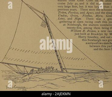 Yachts et yachting : avec plus de cent dix illustrations . n'aurait pas attiré des entrées cette année, n'eut été que les propriétaires de l'errant et du tendeur désiré pour donner une chance aux visiteurs canadiens. GeneralButler désiré pour la pièce l'Amérique comme awinner, et le propriétaire de la Vague,désireux de vendre sa, sa valeur addto si elle pouvait gagner cette course.Ici, je puis dire que, s'il avait suspendu à quelques centaines de dollars pour newropes et voiles, il est très probable qu'shewould ont été le shewould certainement ; Victor ont eu un long câble à l'BrentonsReef L Banque D'Images