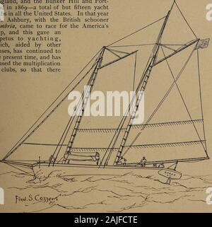 Yachts et yachting : avec plus de cent dix illustrations . orgue-isée en 1867 et, dans la même année, theSan Francisco club, au Golden Gate,est entré en existence. Le Bostonwas Sud a commencé en 1868, le deuxième en NewEngland, et le Bunker Hill et Port-land en 1869-1870 un total de quinze mais yachtclubs dans tous les États-Unis. Dans ce yearMr. Ashbury, avec les Anglais schoonerCambria^ est venu à la course pour l'AmericasCup, et cela a donné à animpetus,yachting qui, aidé par othercauses, a continué à l'heure actuelle, et le hascaused multiplicationof clubs, de sorte qu'il y American yachti Banque D'Images