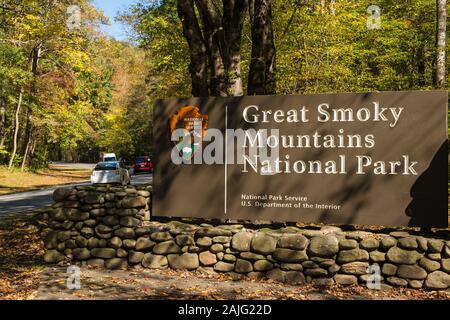 Panneau d'entrée de Great Smoky Mountains National Park, NC, USA Banque D'Images