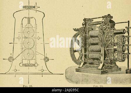 La fabrication de produits en caoutchouc : un guide pratique pour l'utilisation des fabricants, des chimistes et d'autres . ictionrim est dessiné dans le shell, et le rouleau commence à tourner. Lavitesse du rouleau est réglementé avec précision, de sorte que lorsque le brakeis sur assez difficile il prend exactement autant de feuille que l'calenderspay. Comme le diamètre du rouleau, avec ses couches de rechange et ofcloth caoutchouc, augmente, le frein est relâché et le frictionpulley retomber au tour, de sorte que la vitesse de rotation du rouleau en caoutchouc 52. Fabrication diminue à mesure que sa circonférence augmente. Après un peu de pr Banque D'Images