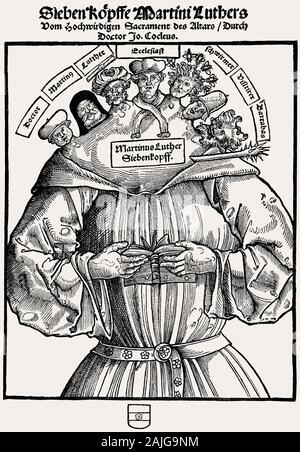 Période de la réforme catholique, caricature contre Martin Luther, Martin Luther, Siebenkopf Banque D'Images