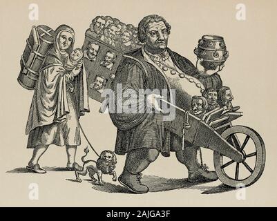 Période de la réforme catholique, caricature contre Martin Luther et sa femme Katharina von Bora Banque D'Images
