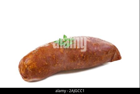 Saucisses de Morteau persil wirg in front of white background Banque D'Images