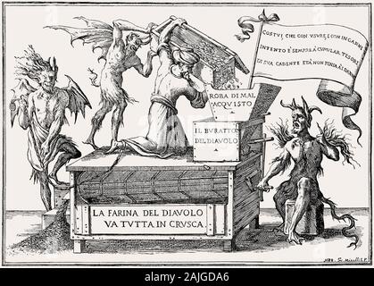 Allégorie de l'avarice, la farine du diable est tout à bran, 1688, par Giuseppe Maria Mitelli, 1634 - 1718 Banque D'Images