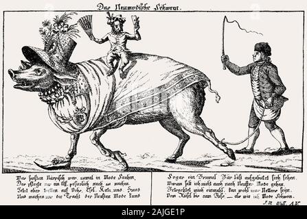 Le nouveau cochon à l'ancienne, la caricature, 18e siècle Banque D'Images