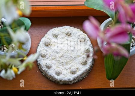 Délicieux gâteau au fromage de noix de coco crémeuse Banque D'Images