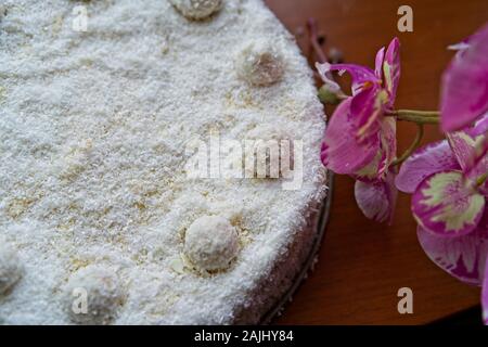 Délicieux gâteau au fromage de noix de coco crémeuse Banque D'Images