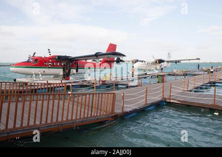 Mauvais temps à la mise à la terre tous les hydravions aéroport de Malé, Maldives, océan Indien, Décembre 2013 Banque D'Images