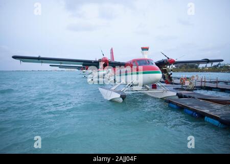 Mauvais temps à la mise à la terre tous les hydravions aéroport de Malé, Maldives, océan Indien, Décembre 2013 Banque D'Images