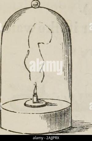 Une introduction à la chimie pratique : y compris l'analyse . remplissez un pot sur le creux pneumatique, avec l'air du thelungs. Tester avec un cône lumineux, et observer que itcauses un abondant précipité dans l'eau de chaux, en raison de la présence de l'acide carbonique (21). #  .  ? 25. Inverser un bocal rempli d'air sur une lightedtaper flottant sur l'eau de l'auge de pneumatique(Fig 10) ; d'observer qu'il brûle plus vite et est shortlyextinguished, dim, l'eau en même temps augmentent lentement 30 PRÉPARATION D'BINOXIDE D'AZOTE. Fig. 10..^ au pot. L'absorption d'air ishere disparaissent en raison de la Banque D'Images