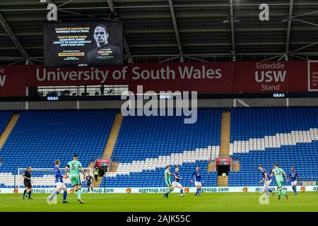 Cardiff, Royaume-Uni. 08Th Jan, 2020. Une vue générale des sièges vides à Cardiff City Stadium pendant le jeu. L'unis en FA Cup, 3ème tour, Cardiff City v Carlisle Utd au Cardiff City Stadium samedi 4 janvier 2020. Ce droit ne peut être utilisé qu'à des fins rédactionnelles. Usage éditorial uniquement, licence requise pour un usage commercial. Aucune utilisation de pari, de jeux ou d'un seul club/ligue/dvd publications. pic de Lewis Mitchell/Andrew Orchard la photographie de sport/Alamy live news Crédit : Andrew Orchard la photographie de sport/Alamy Live News Banque D'Images