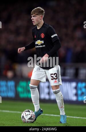 Manchester United, Brandon Williams au cours de la FA Cup troisième match à Molineux Stadium, Wolverhampton. Banque D'Images