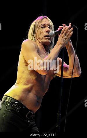 Milan Italie 11 juillet 2013, Iggy Pop et les Stooges, concert en direct à l'Hippodrome de San Siro : Iggy Pop pendant le concert Banque D'Images