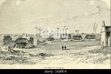 Les anciennes villes du Nouveau Monde : Voyages et explorations au Mexique et en Amérique centrale à partir de 1857-1882 . BAS-relief de cimentée. AKfi. Chapitre XVII. IZAMAL EN ROUTE POUR CHICHEN. Expédition à Izamal et Chichen-Itza-brigands-Cacalchen-Market Place-Grande Pyramide-petite pyramide et colossaux chiffres décoratifs-CementedRoads-le couvent de la Vierge à Izamal-A-Télégraphe précaire Tunicas Garnison-Quintana-Roo-une vieille connaissance-Citas-A Forti-fied troupes-Ouverture à l'Eglise un chemin-Autochtones à l'arrivée de divertissement atPiste. Notre expédition d'Izamal et Chichen était un seriousundertaking un peu : Banque D'Images