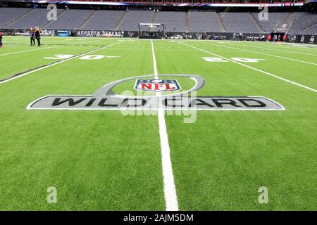 Houston, Texas, USA. 4 janvier, 2020. Détail d'une photo de l'AFC Wild Card le logo sur le terrain avant le match entre les Houston Texans et les Bills de Buffalo à NRG Stadium à Houston, TX, le 4 janvier 2020. Crédit : Erik Williams/ZUMA/Alamy Fil Live News Banque D'Images