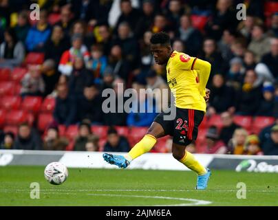 WATFORD, ANGLETERRE - 04 janvier : Watford's Tom Dele-Bashiru pendant Unis FA Cup troisième ronde match entre Watford et Tranmere Rovers 04 Janvier Banque D'Images