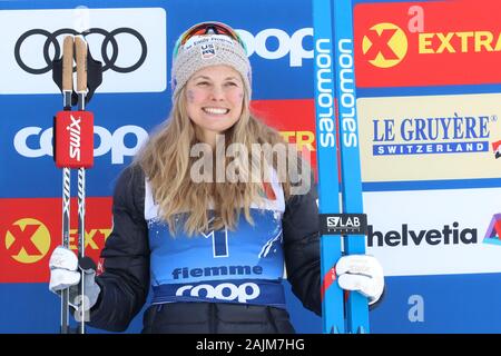 Val di Fiemme, en Italie. 4 janvier 2020. Jessica Diggins (USA) en action au cours de la Classique Sprint Race event du FIS Tour de Ski - FIS Coupe du Monde de Ski de fond 2019-2020 le 4 janvier 2020 à Val di Fiemme, en Italie. Photo : Pierre Teyssot/Espa-Images Banque D'Images