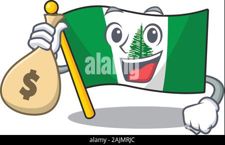 Heureux l'île Norfolk drapeau riche personnage avec sac d'argent Illustration de Vecteur