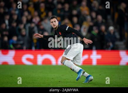 Wolverhampton, Royaume-Uni. 08Th Jan, 2020. Diogo Dalot de Man Utd au cours de la FA Cup 3e match entre Wolverhampton Wanderers et Manchester United à Molineux, Wolverhampton, Angleterre le 4 janvier 2020. Photo par Andy Rowland/Premier Images des médias. Credit : premier Media Images/Alamy Live News Banque D'Images