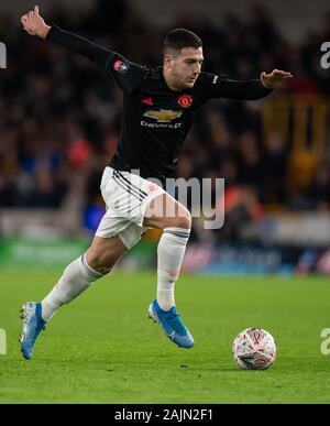 Wolverhampton, Royaume-Uni. 08Th Jan, 2020. Diogo Dalot de Man Utd au cours de la FA Cup 3e match entre Wolverhampton Wanderers et Manchester United à Molineux, Wolverhampton, Angleterre le 4 janvier 2020. Photo par Andy Rowland/Premier Images des médias. Credit : premier Media Images/Alamy Live News Banque D'Images