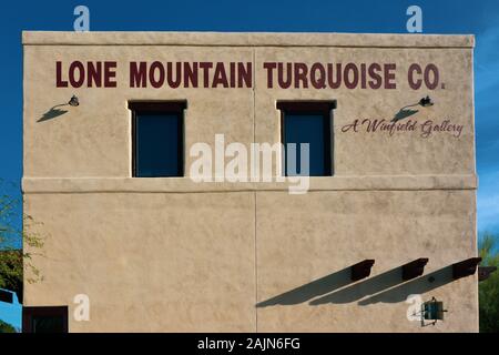Close up de la Lone Mountain Turquoise Co, une galerie de Winfield, dans la ville de artisan Tubac, Arizona, USA Banque D'Images