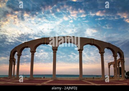 Matin en vue Fanateer Beach - Al Jubail, Arabie saoudite. Banque D'Images