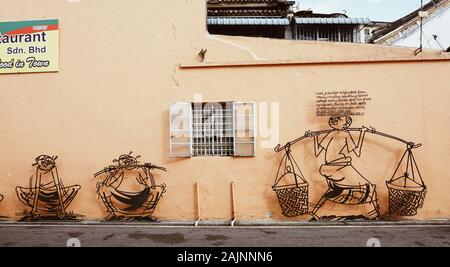 George Town, Malaisie - Dec 4, 2014. Street art à George Town, Penang, Malaisie. Le street art à George Town raconte l'histoire de Penang, à la fois son hi Banque D'Images