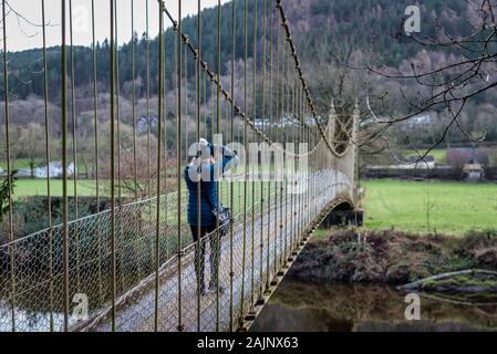 Le Pont Suspendu de sapeurs sur le Cownwy River dans le Nord du Pays de Galles Banque D'Images