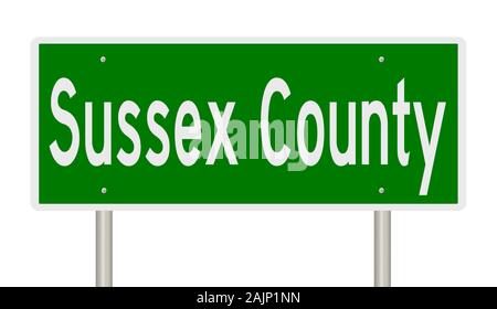 D'un rendu 3d vert panneau routier pour Sussex Comté Banque D'Images