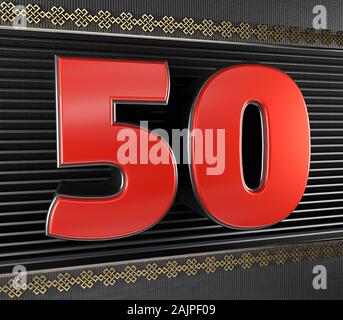Numéro 50 rouge (nombre cinquante) avec les symboles d'or noeud sans fin. 3D illustration Banque D'Images