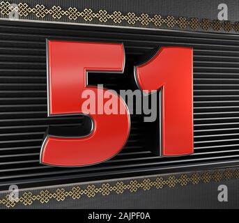 Numéro 51 numéro rouge (51) avec les symboles d'or noeud sans fin. 3D illustration Banque D'Images