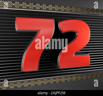 Numéro 72 numéro rouge (72) avec les symboles d'or noeud sans fin. 3D illustration Banque D'Images