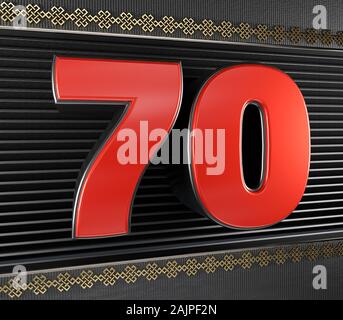 Numéro 70 (rouge) 70 Nombre d'or avec noeud sans fin des symboles. 3D illustration Banque D'Images