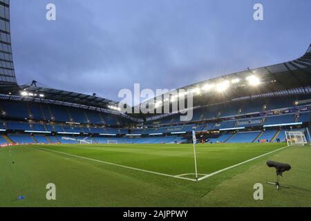 Manchester, UK. 4 janvier, 2020. Une vue générale à l'intérieur de l'Etihad Stadium, le stade de Manchester City FC. Banque D'Images