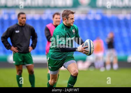 READING, UK. 05th, Jan 2020. Stephen Myler des London Irish en pré-match warm up lors de Gallagher Premiership match de rugby entre London Irish vs Exeter Chiefs au Madejski Stadium le dimanche, 05 janvier 2020. Londres Angleterre . (Usage éditorial uniquement, licence requise pour un usage commercial. Aucune utilisation de pari, de jeux ou d'un seul club/ligue/dvd publications.) Crédit : Taka G Wu/Alamy Live News Banque D'Images