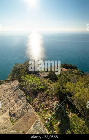 Journée De Trekking De Riomaggiore À Campiglia, Parc National Des Cinque Terre, Site De L'Unesco, Ligurie, Italie Banque D'Images