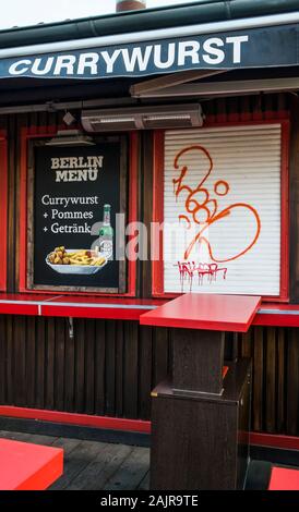 Menu, currywurst de Berlin Banque D'Images