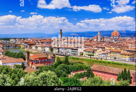 Florence, Italie. Vue de Florence depuis le Piazzale Michelangelo. Banque D'Images