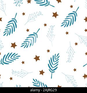 Modèle sans couture délicate sur fond blanc. La literie de bébé ou de rideaux. Feuilles bleu et les étoiles. Style scandinave. Banque D'Images