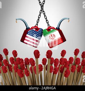 L'Iran United States volitile et crise iranienne américaine risque de guerre comme la guerre de l'armée américaine des tensions au Moyen-Orient comme une menace imminente d'un concept. Banque D'Images