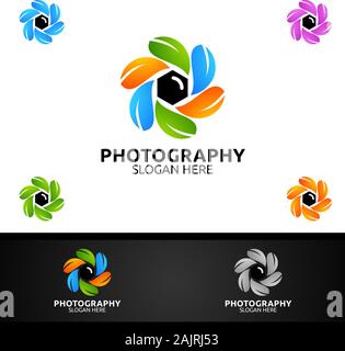 Appareil photo Nature Photographie Icône Logo modèle vecteur Conception Illustration de Vecteur