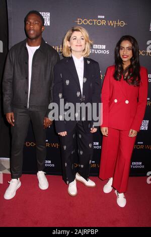 New York, NY, USA. 5Th Jan, 2020. Tosin Cole, Jodie Whittaker et Mandip Gill à BBC America's Médecin qui projection spéciale événement au Paley Center for Media à New York le 5 janvier 2020. Crédit : Erik Nielsen Media/Punch/Alamy Live News Banque D'Images