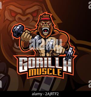 Muscle gorille esport mascot logo design Illustration de Vecteur