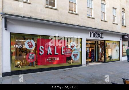 Janvier à la prochaine vente en magasin centre commercial Southgate, Bath, Royaume-Uni Banque D'Images