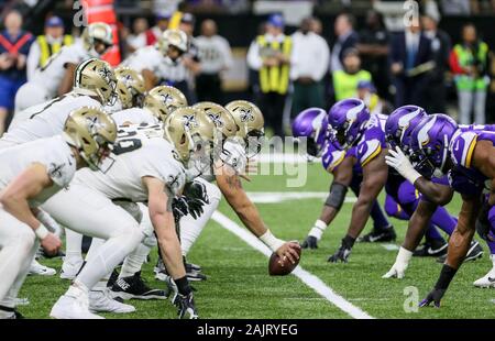 New Orleans, LA, USA. 5Th Jan, 2020. La Nouvelle Orleans Saints lignes infraction contre les Vikings du Minnesota Wild Card NFL au cours de série éliminatoire entre les New Orleans Saints et les Minnesota Vikings à la Mercedes Benz Superdome de New Orleans, LA. Jonathan Mailhes/CSM/Alamy Live News Banque D'Images